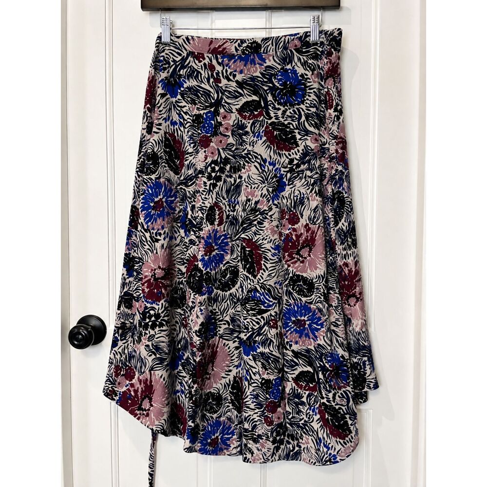 Madewell Floral Wrap Midi Skirt Tie Waist 100% Cotton Size Medium